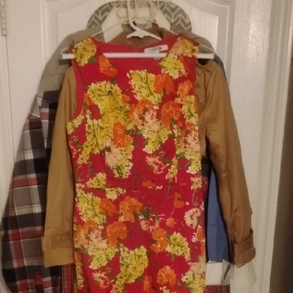 Forever 21 Floral A-Line Dress - Red, Orange, Green